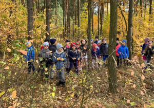 Przedszkolaki na jesiennej wycieczce w lesie